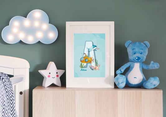 Shark and Submarine Personalised Letter Print