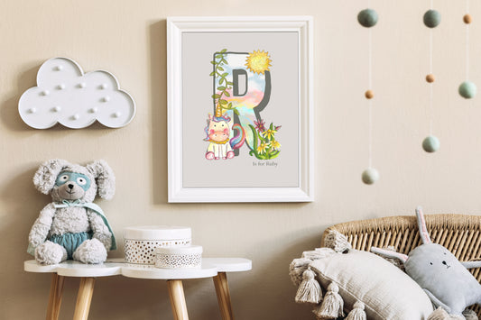 Unicorn and Rainbows Personalised Letter Print