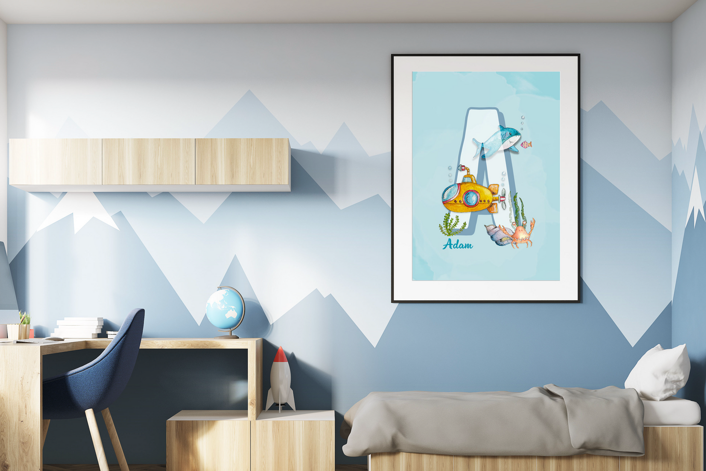 Shark and Submarine  Personalised Letter Print