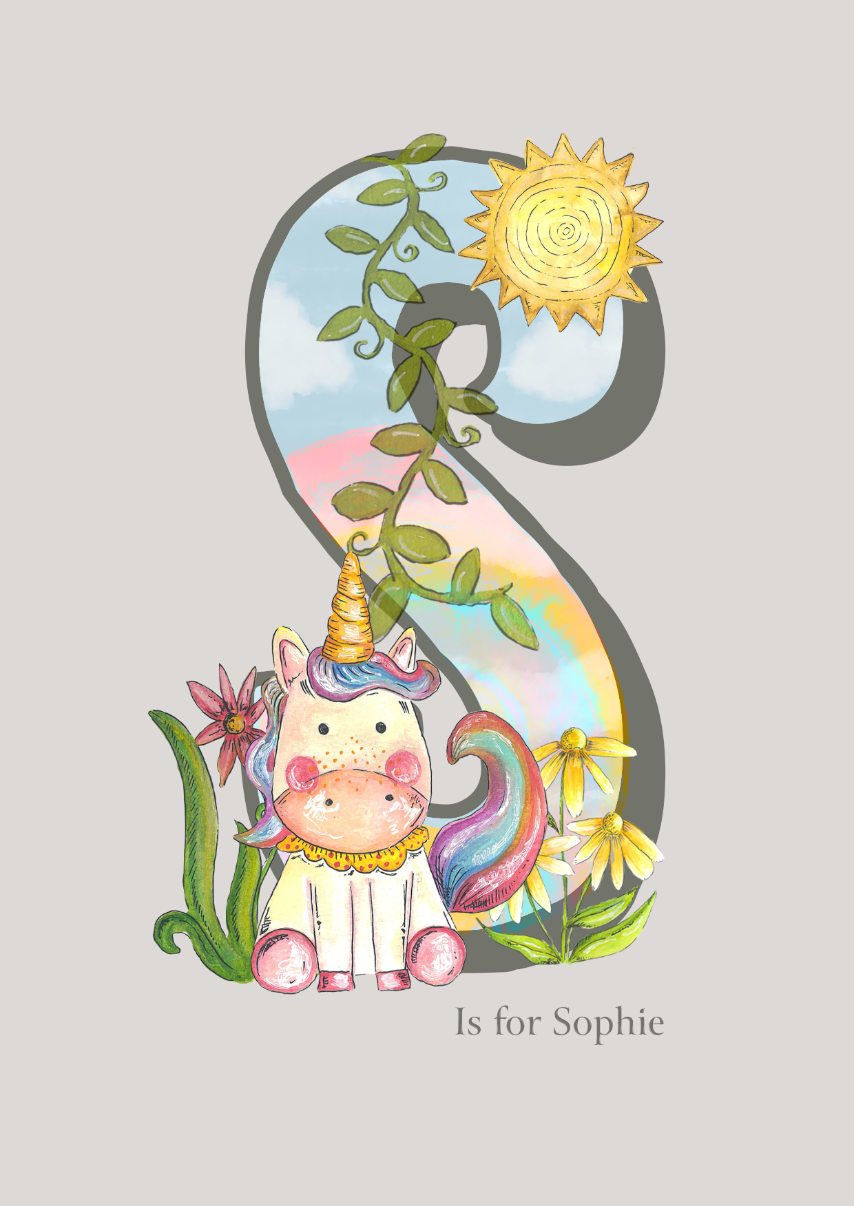 Unicorn and Rainbows Personalised Letter Print