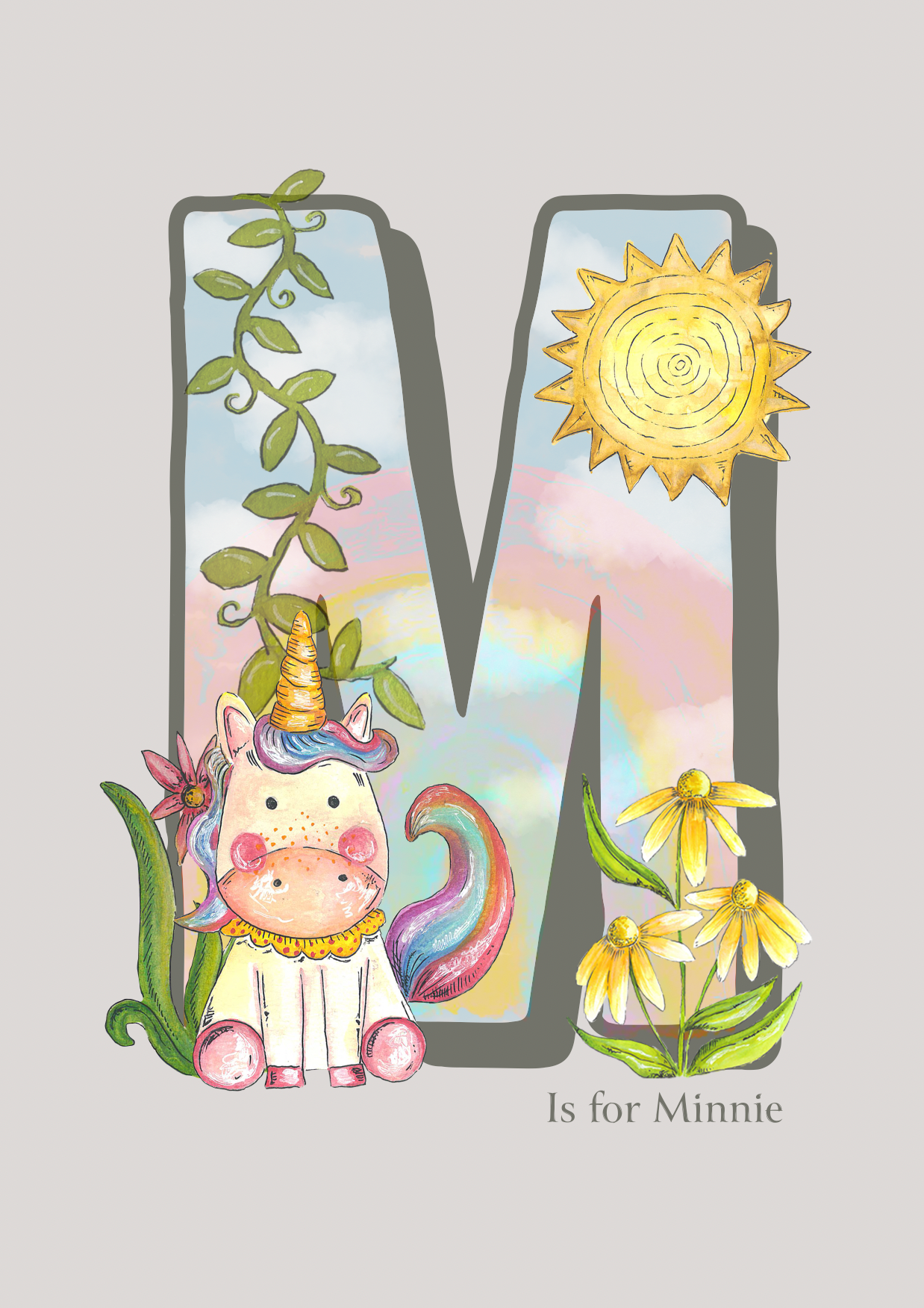Unicorn and Rainbows Personalised Letter Print