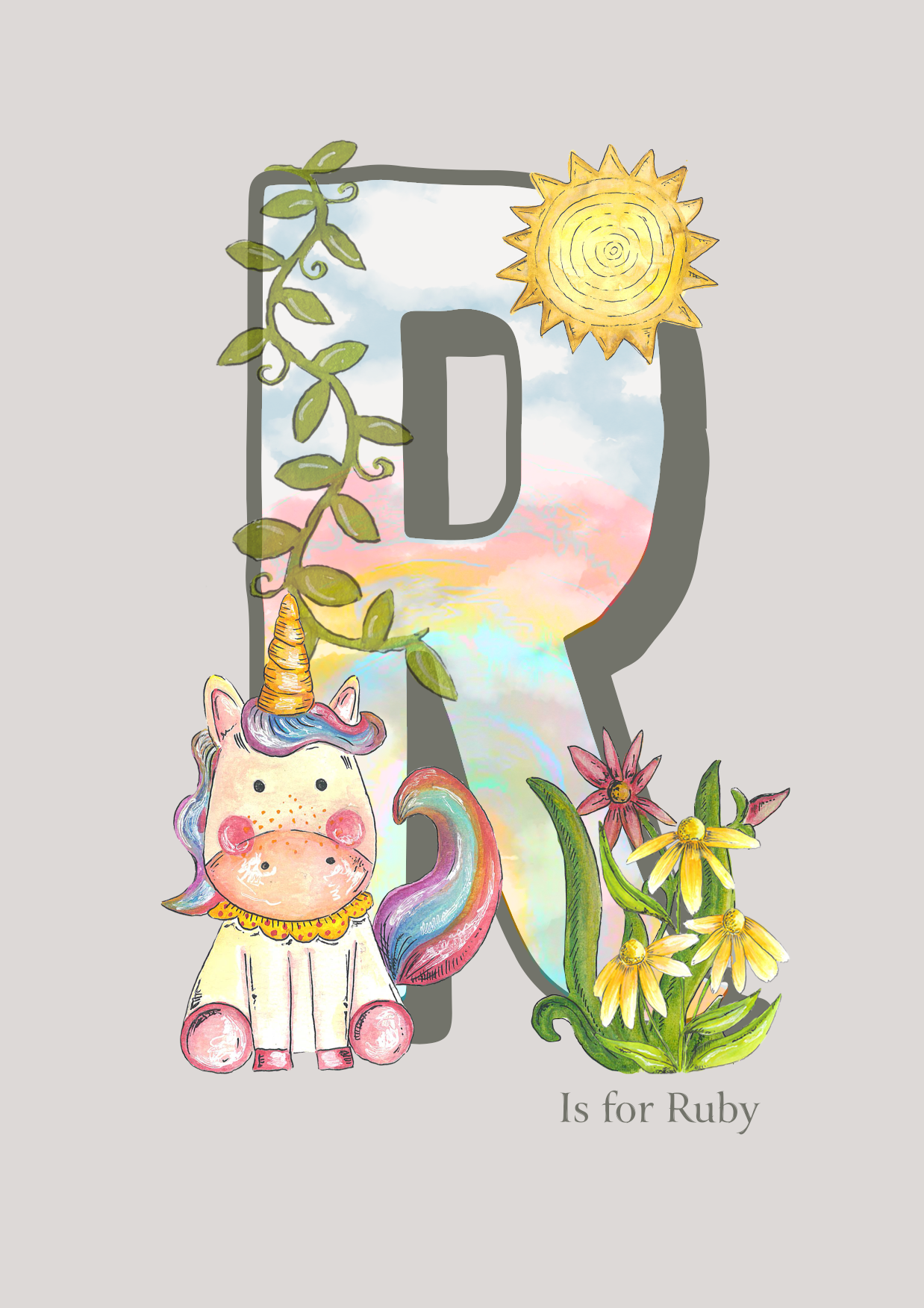 Unicorn and Rainbows Personalised Letter Print