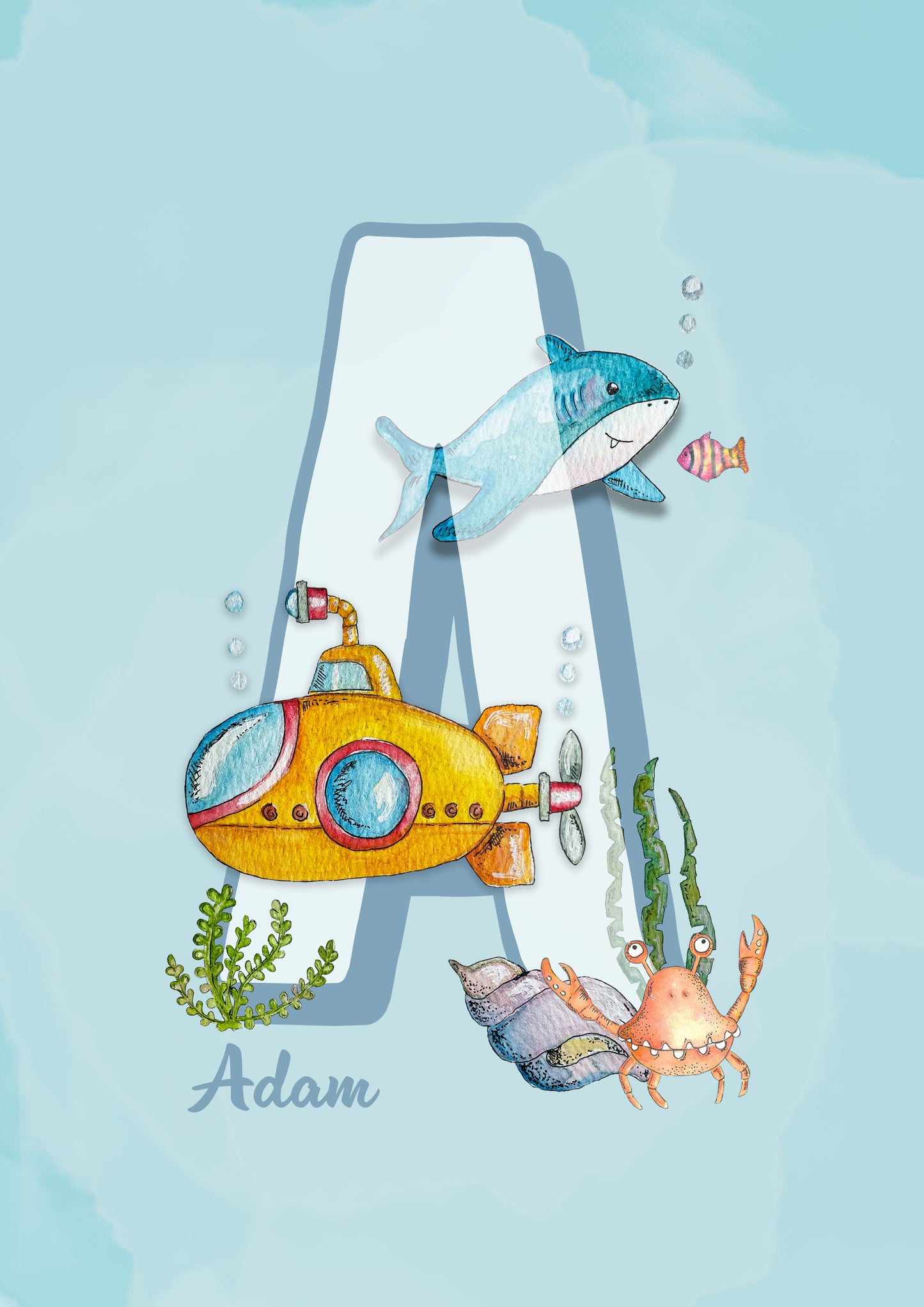 Shark and Submarine  Personalised Letter Print