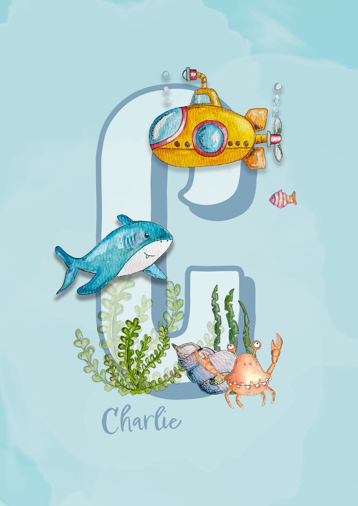 Shark and Submarine  Personalised Letter Print