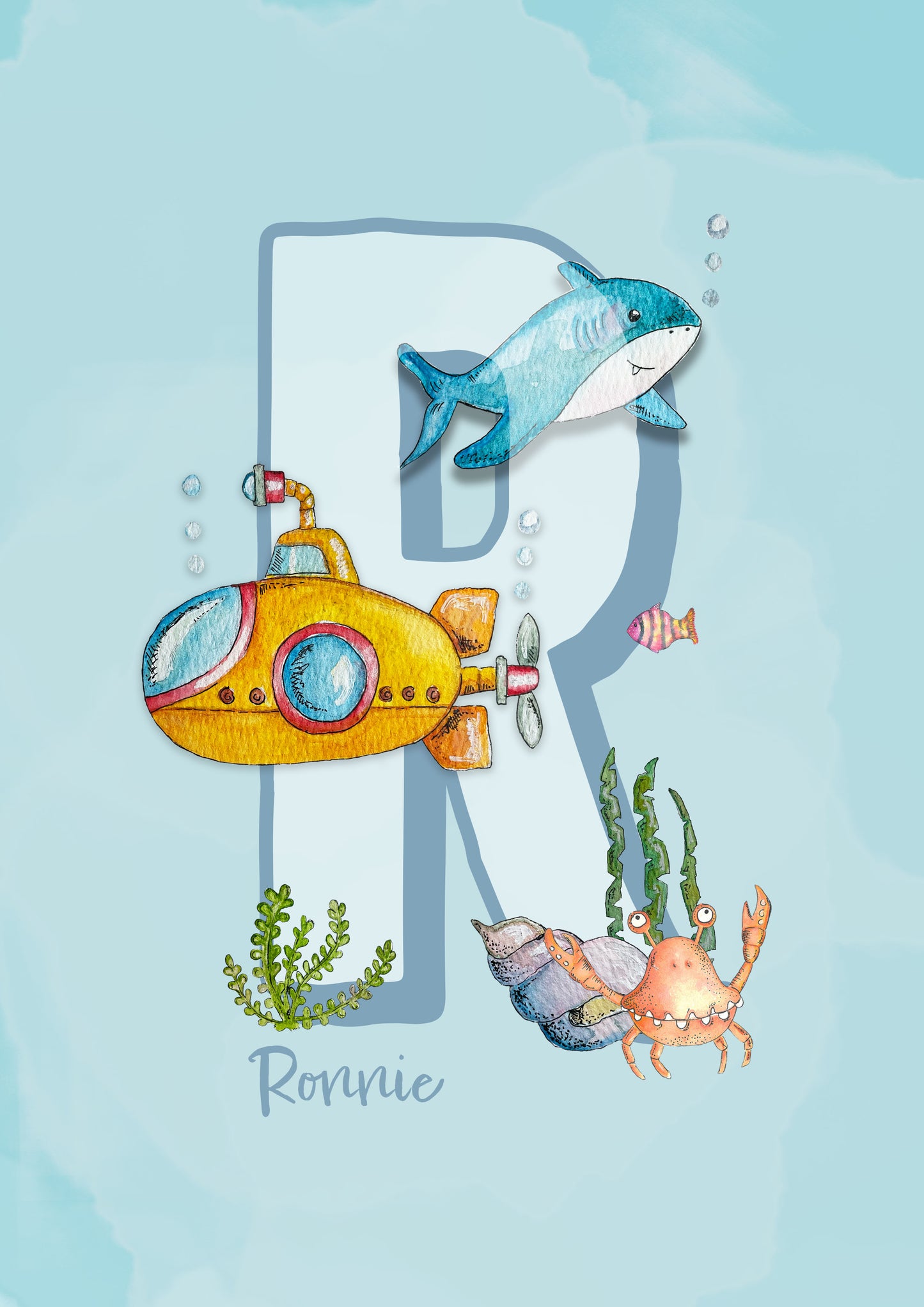 Shark and Submarine  Personalised Letter Print