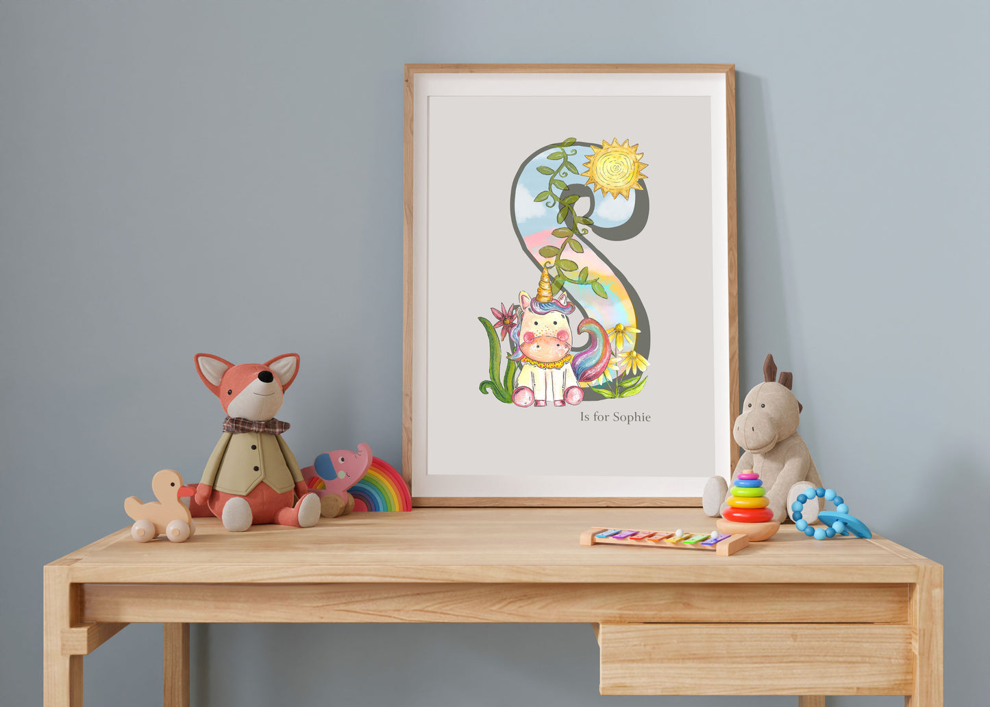 Unicorn and Rainbows Personalised Letter Print