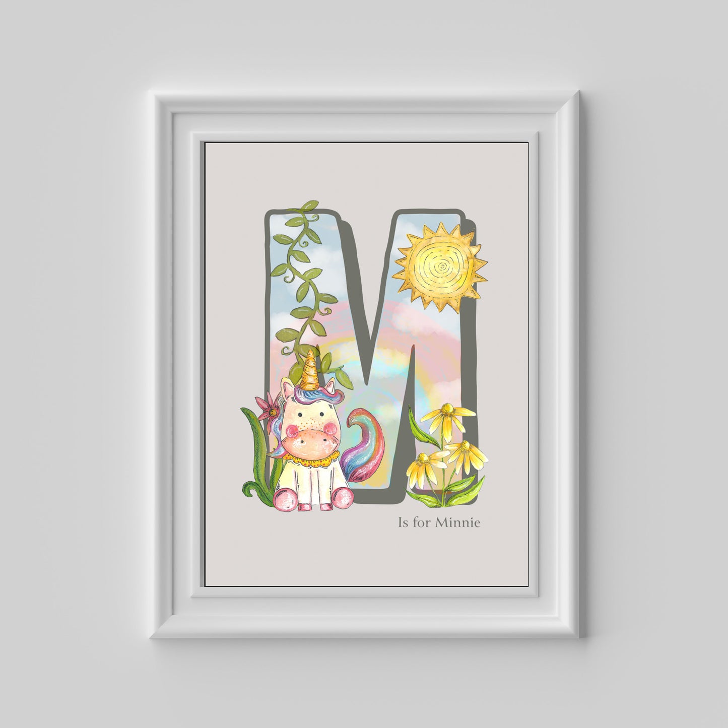 Unicorn and Rainbows Personalised Letter Print